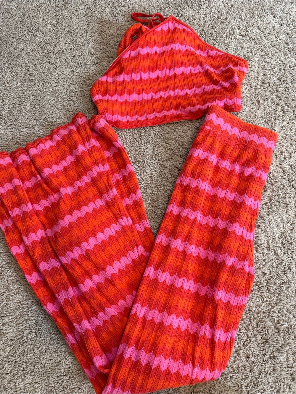 Show Me Your MuMu Wide-Leg Knit Pants & Halter Top in Pink and Red